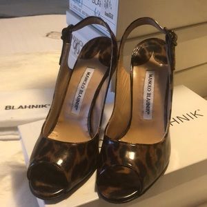 Manolo Blahnik A/Vernice Leopard Print St/Capretto